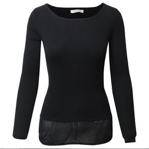 Sandro Paris Mesh Cut-Out Knit Top in Black Cotton - 2 - Medium